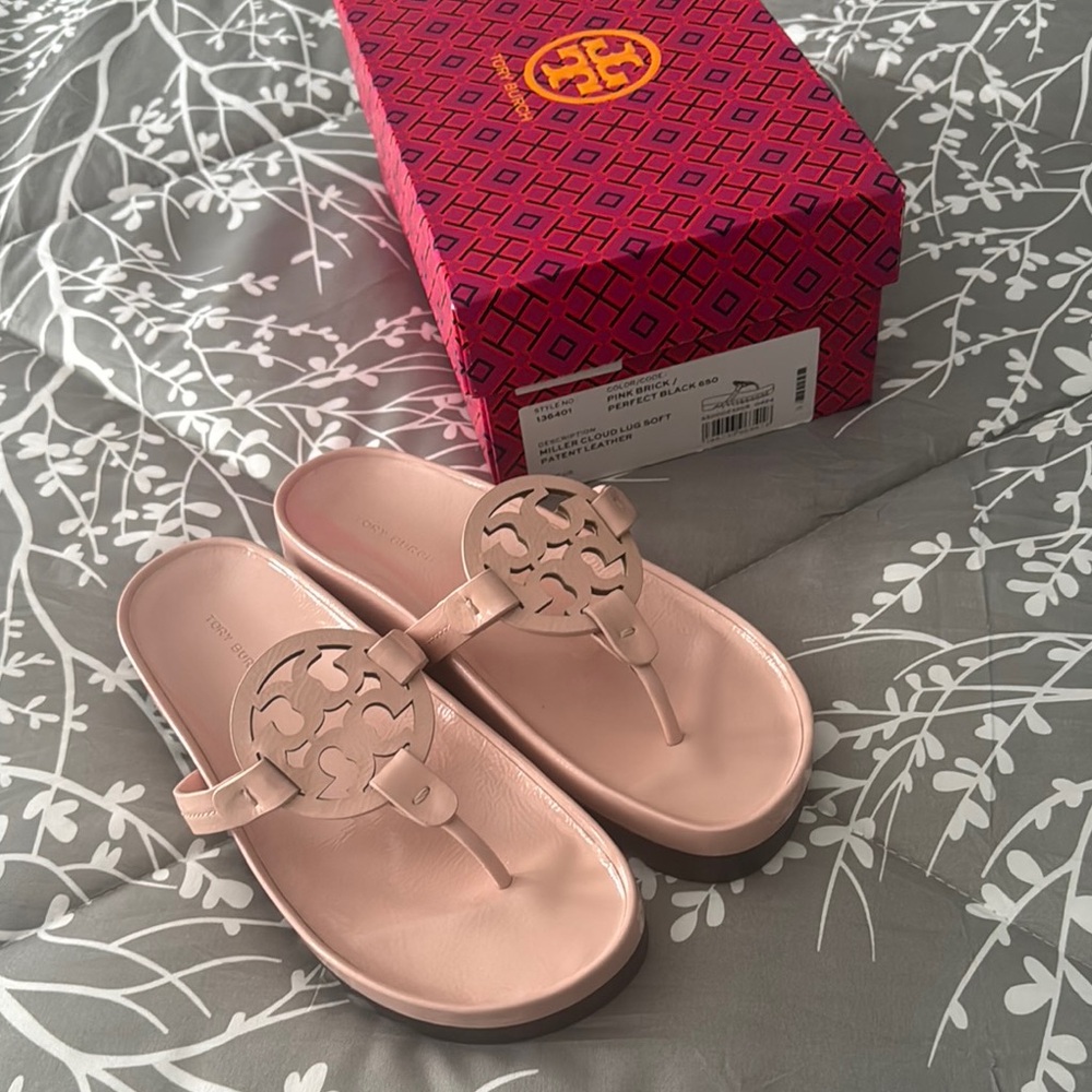 Tory Burch Pink Leather Sandals  miller cloud lug pink brink NEW never worn